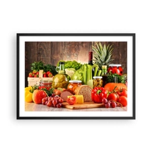 Poster in cornice nera - Frutta, verdura e prodotti alimentari colorati - 70x50cm - Affumicati, arrostiti, marinati - Decorazione murale moderna per soggiorno e camera da letto ARTTOR