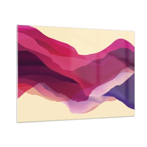 Quadro su vetro - Onde astratte nei toni del viola e del rosa su uno sfondo chiaro - 100x70cm - Onde di porpora - Decorazione murale moderna per soggiorno e camera da letto ARTTOR