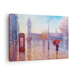 Quadro su tela - Stampe su Tela - Strada di Londra con il Big Ben in una giornata piovosa - 70x50cm - Giorno d'autunno a Londra - Decorazione murale moderna per soggiorno e camera da letto ARTTOR