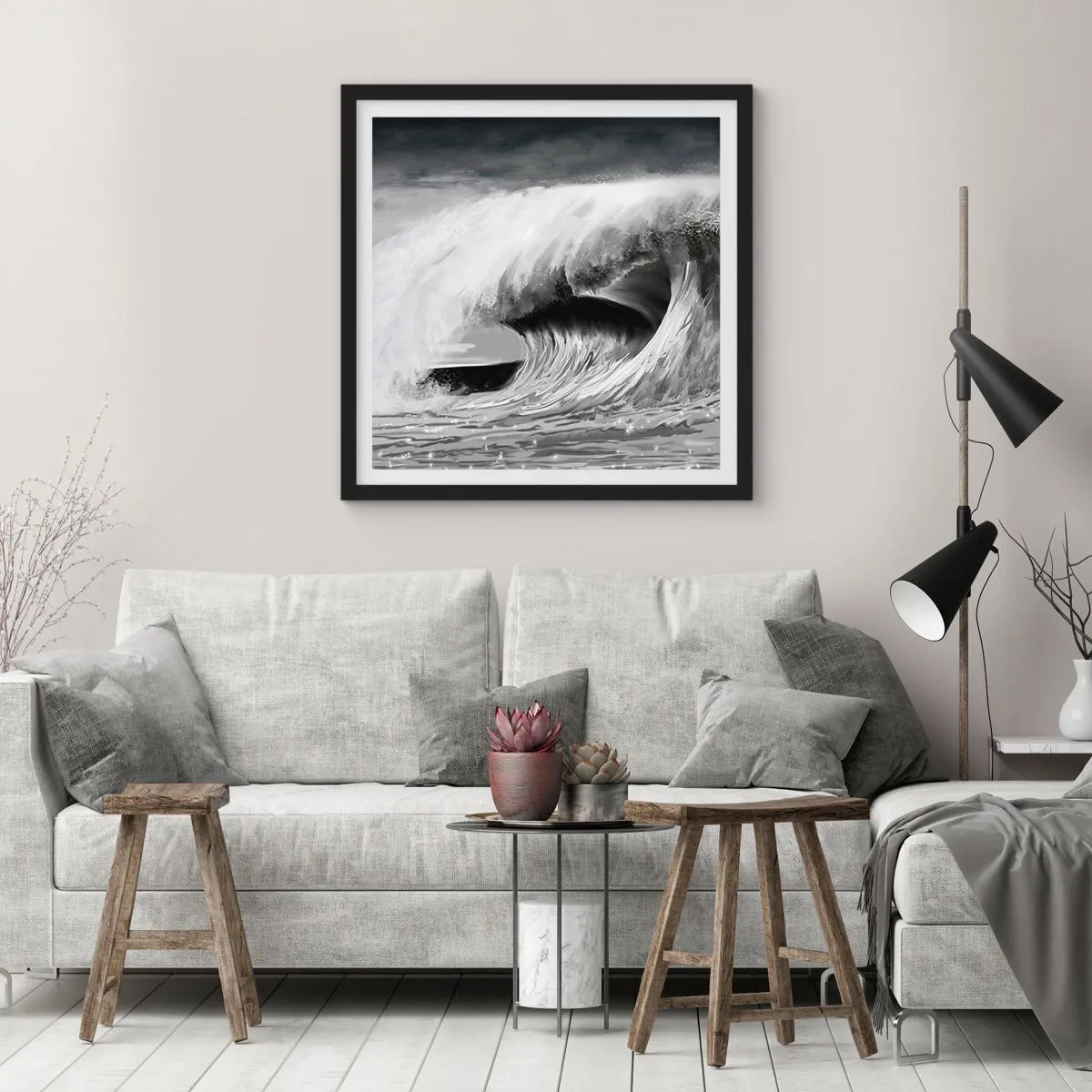 Poster in cornice nera - La furia dell'oceano - 30x30 cm