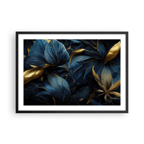 Poster in cornice nera - Eleganti foglie nei toni dell'oro e del blu navy - 70x50cm - Foderati d'oro - Decorazione murale moderna per soggiorno e camera da letto ARTTOR
