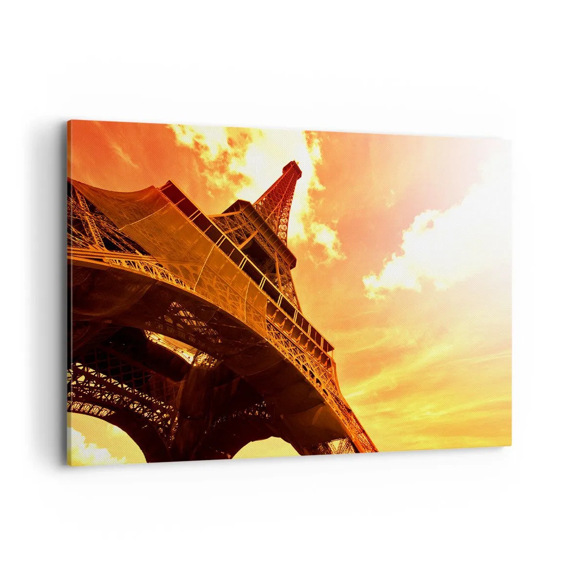 Quadro su tela - Stampe su Tela - La Torre Eiffel contro un cielo dorato durante il tramonto - 100x70cm - Monumentale, perché dorata dal sole - Decorazione murale moderna per soggiorno e camera da letto ARTTOR