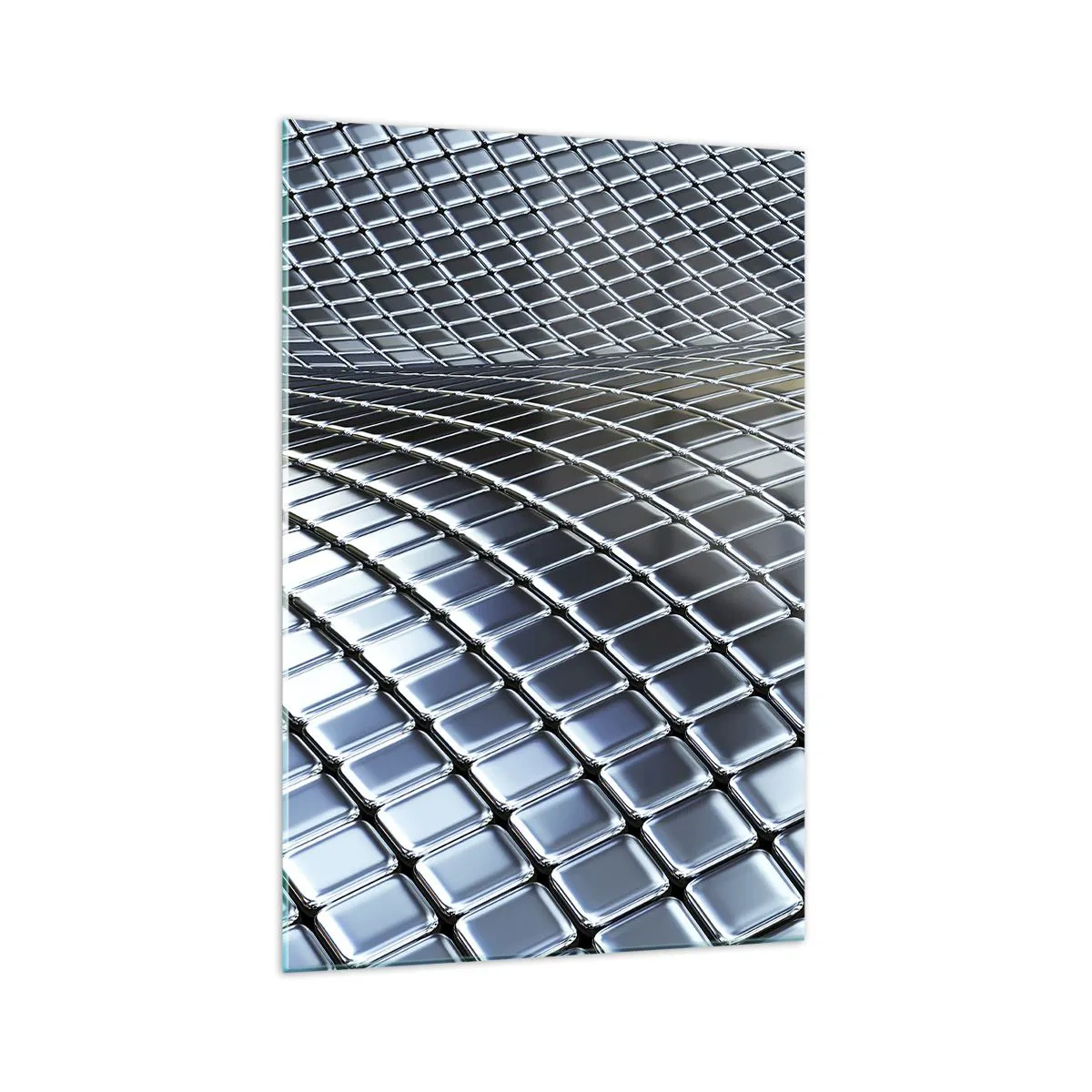 Quadro su vetro - Struttura moderna realizzata con quadrati metallici - 70x100cm - Onda metallica argentea - Decorazione murale moderna per soggiorno e camera da letto ARTTOR