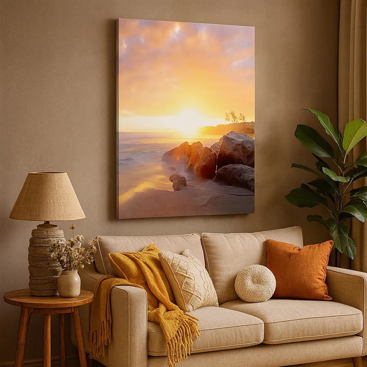 Quadro su tela - Stampe su Tela - Tramonto sulla costa rocciosa - 50x70cm - La luminosa brezza della sera - Decorazione murale moderna per soggiorno e camera da letto ARTTOR