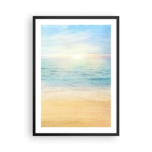 Poster in cornice nera - Vista tranquilla sulla spiaggia e sul mare all'alba - 50x70cm - Il grande blu - Decorazione murale moderna per soggiorno e camera da letto ARTTOR