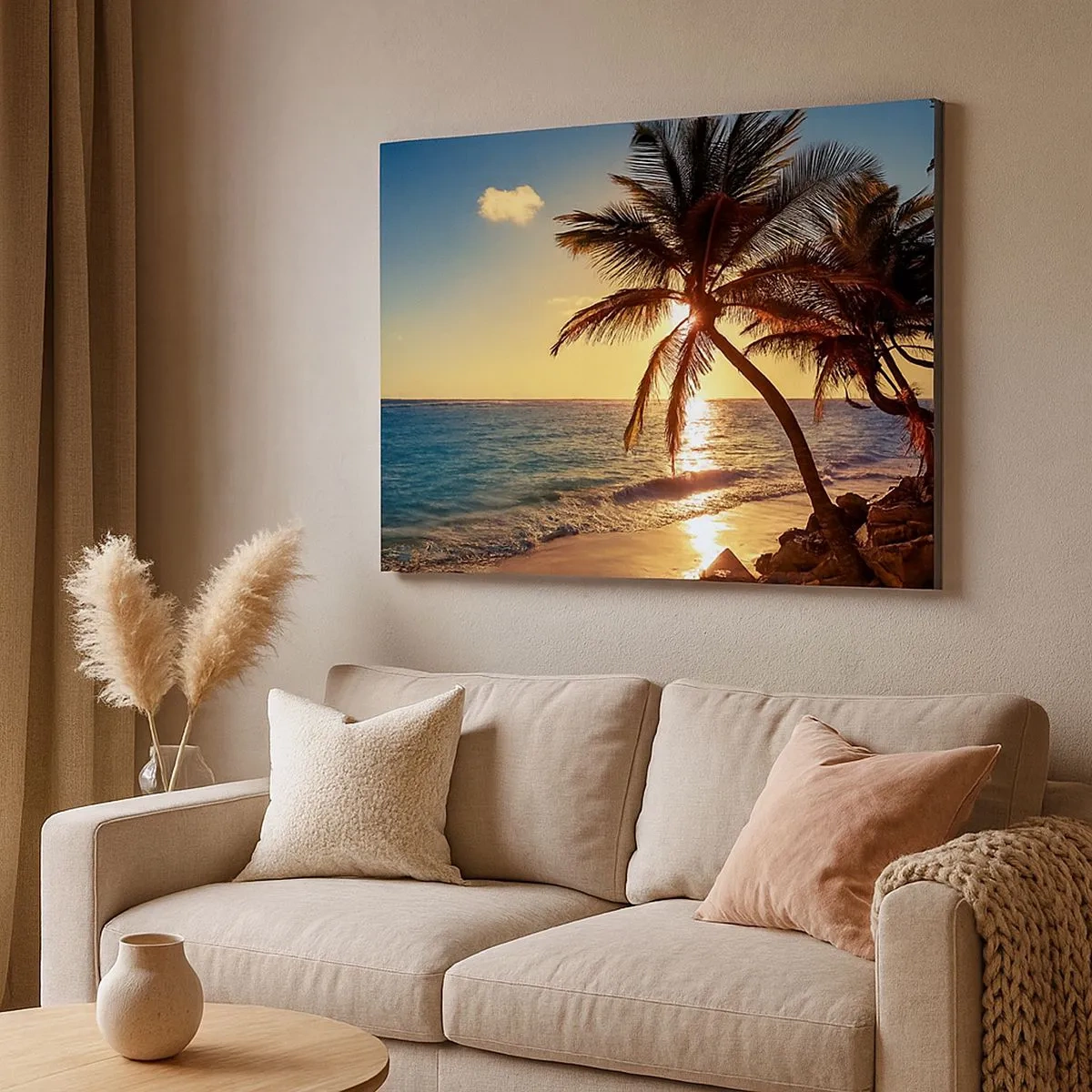 Quadro su tela - Stampe su Tela - Tramonto tropicale su una spiaggia con palme - 70x50cm - Estate sotto le palme - Decorazione murale moderna per soggiorno e camera da letto ARTTOR