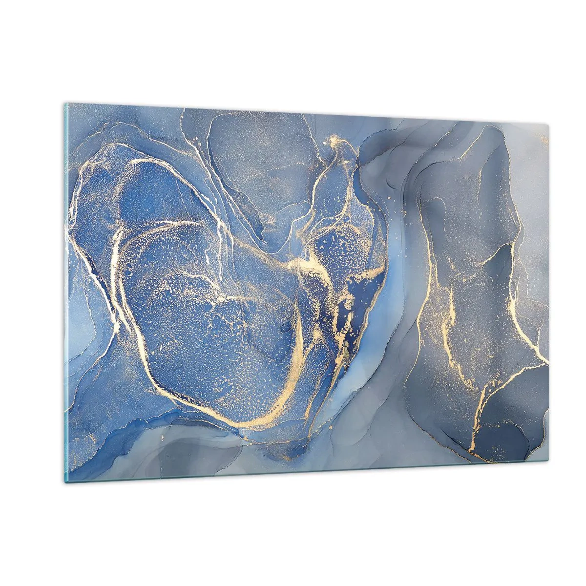 Quadro su vetro - Una composizione astratta nei toni del blu navy e dell'oro - 120x80cm - Polvere d'oro - Decorazione murale moderna per soggiorno e camera da letto ARTTOR
