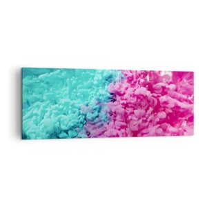 Quadro su tela - Stampe su Tela - Onde colorate di turchese e rosa in una forma astratta - 140x50cm - Scontro decisivo - Decorazione murale moderna per soggiorno e camera da letto ARTTOR