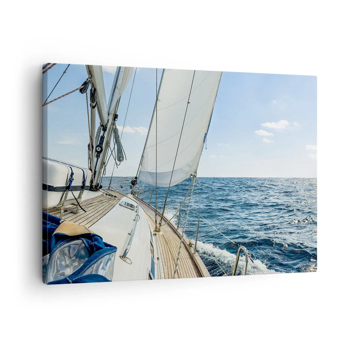 Quadro su tela - Stampe su Tela - Una barca a vela su un mare calmo sotto un cielo azzurro - 70x50cm - Benvenuta avventura - Decorazione murale moderna per soggiorno e camera da letto ARTTOR