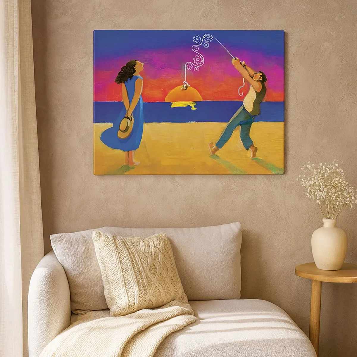 Quadro su tela - Stampe su Tela - Figure in riva al mare al tramonto - 70x50cm - Più delle stelle del cielo - Decorazione murale moderna per soggiorno e camera da letto ARTTOR