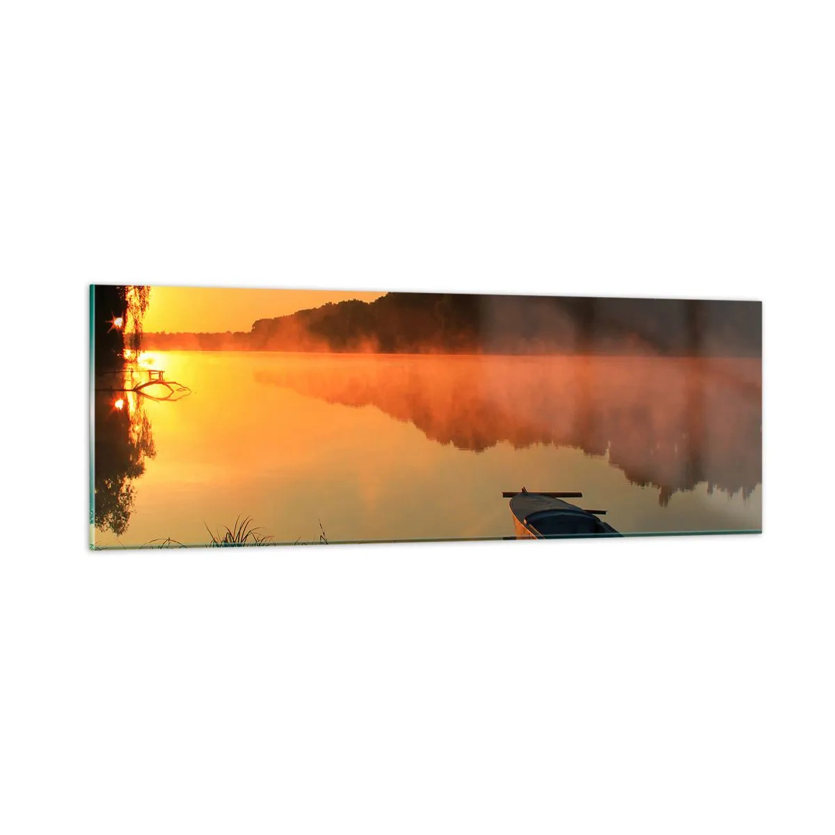 Quadro su vetro - Alba sull'acqua, come uno specchio - 90x30 cm