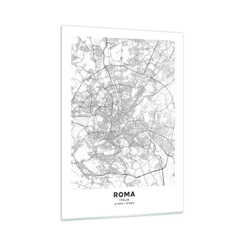 Quadro su vetro - Mappa di Roma con un chiaro tracciato stradale circolare - 50x70cm - L'anello romano - Decorazione murale moderna per soggiorno e camera da letto ARTTOR