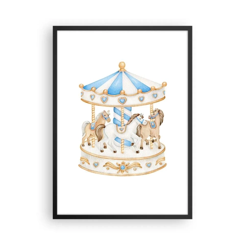 Poster in cornice nera - Giostra ad acquerello in tonalità pastello di blu e oro - 50x70cm - Dolce infanzia - Decorazione murale moderna per soggiorno e camera da letto ARTTOR