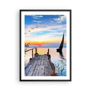 Poster in cornice nera - Molo sul lago al tramonto - 50x70cm - Buona sera - Decorazione murale moderna per soggiorno e camera da letto ARTTOR