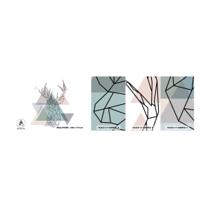Campione di Fotomurale Adesivo Deluxe Sticker - Nel bosco geometrico - Astrazione, Cervo, Grafica - 100x30 cm