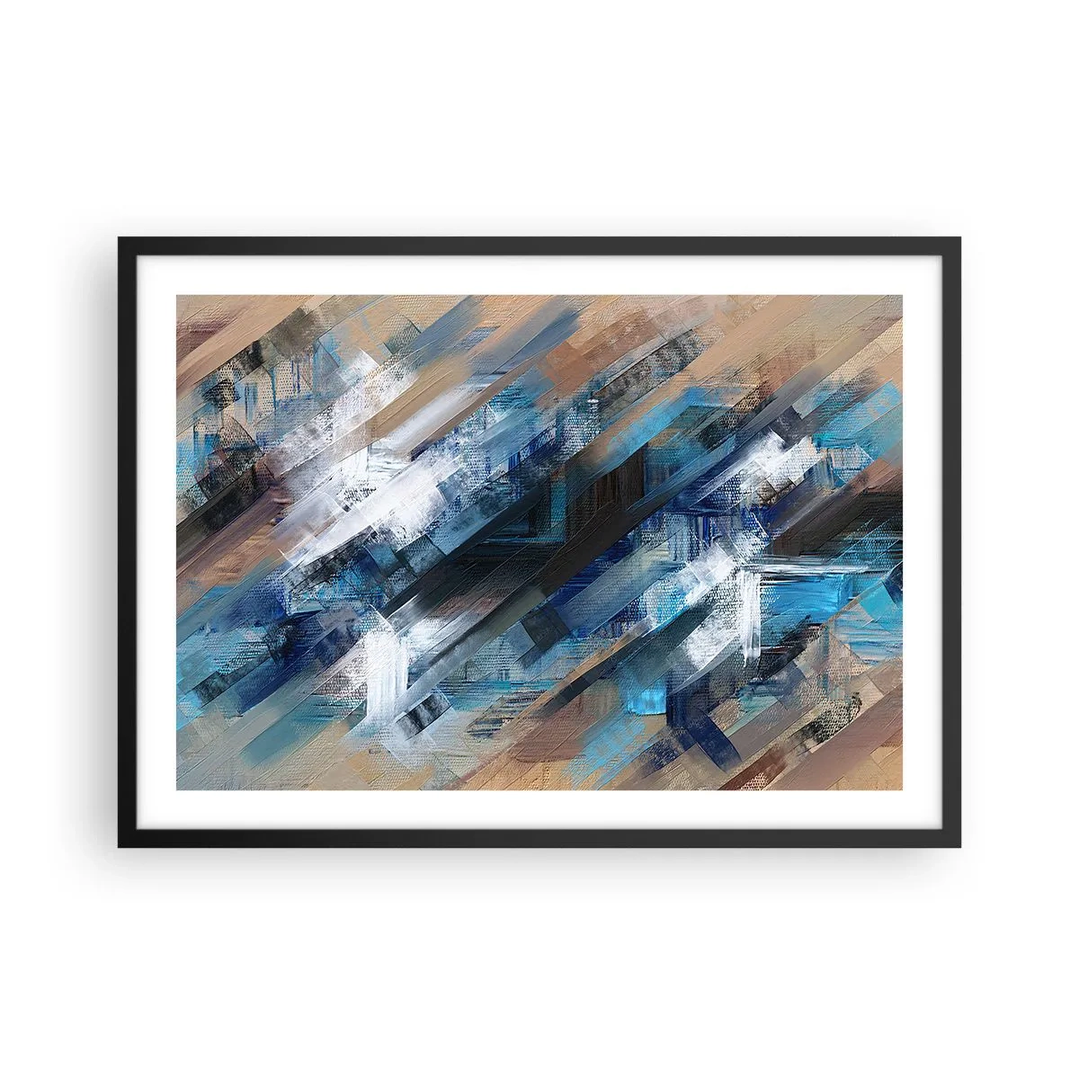 Poster in cornice nera - Composizione astratta con linee diagonali blu - 70x50cm - Sulla diagonale blu - Decorazione murale moderna per soggiorno e camera da letto ARTTOR