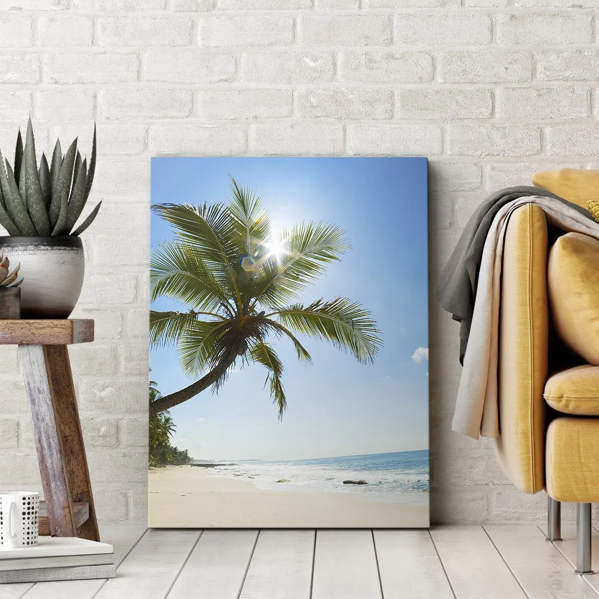 Quadro su tela - Stampe su Tela - Una spiaggia con palme in un paesaggio tropicale - 50x70cm - Non farlo vedere a nessuno - Decorazione murale moderna per soggiorno e camera da letto ARTTOR