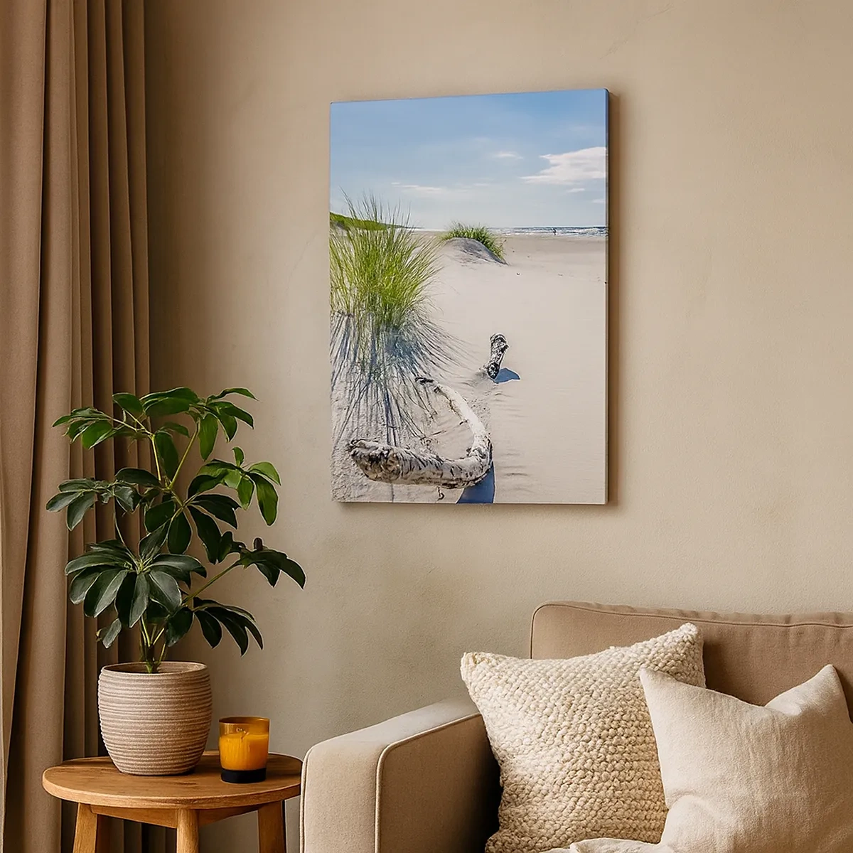Quadro su tela - Stampe su Tela - Una spiaggia baltica con sabbia, erba e un cielo azzurro calmo - 50x70cm - La più bella? Quella del baltico - Decorazione murale moderna per soggiorno e camera da letto ARTTOR