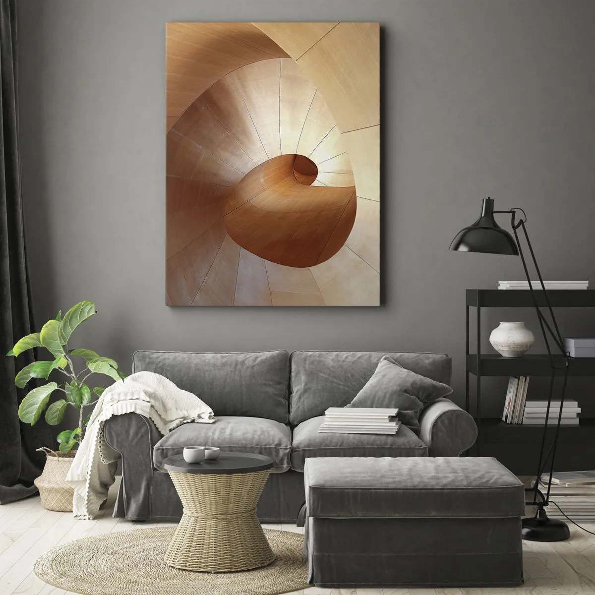 Quadro su tela - Stampe su Tela - Spirale astratta nei toni del legno e del marrone chiaro - 50x70cm - Serpentina architettonica - Decorazione murale moderna per soggiorno e camera da letto ARTTOR