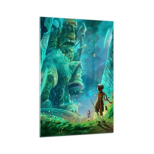 Quadro su vetro - Foresta magica con un personaggio esploratore - 70x100cm - Dal grande Libro delle Fiabe - Decorazione murale moderna per soggiorno e camera da letto ARTTOR