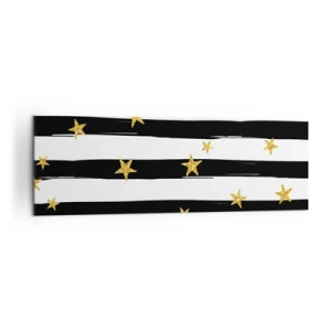 Quadro su tela - Stampe su Tela - Strisce bianche e nere con stelle dorate - 160x50cm - Siamo tutti nati sotto una buona stella - Decorazione murale moderna per soggiorno e camera da letto ARTTOR