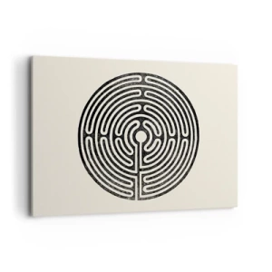 Quadro su tela - Stampe su Tela - Labirinto circolare bianco e nero su sfondo chiaro - 100x70cm - Ordine misterioso - Decorazione murale moderna per soggiorno e camera da letto ARTTOR