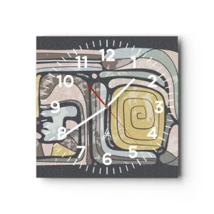 Orologio da parete - Orologio in Vetro - Astrazione in spirito precolombiano - 30x30 cm