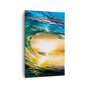 Quadro su tela - Stampe su Tela - Onda dell'oceano al sole con vista sull'orizzonte - 80x120cm - Nel cristallo oro e smeraldo - Decorazione murale moderna per soggiorno e camera da letto ARTTOR