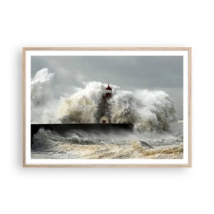 Poster in cornice rovere chiaro - L'ira dell'oceano - 100x70 cm