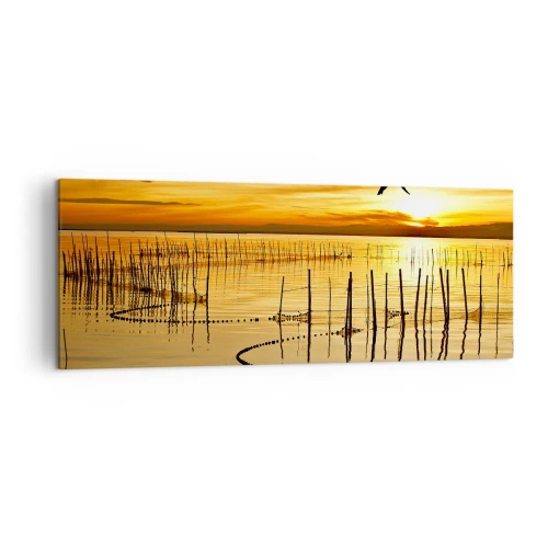 Quadro su tela - Stampe su Tela - Tramonto sull'acqua con uccelli in volo - 140x50cm - Alla pesca - Decorazione murale moderna per soggiorno e camera da letto ARTTOR