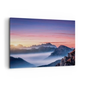 Quadro su tela - Stampe su Tela - Paesaggio montano all'alba con nebbia nelle valli - 120x80cm - Sopra le valli - Decorazione murale moderna per soggiorno e camera da letto ARTTOR
