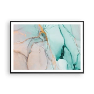 Poster in cornice nera - Una composizione astratta nei toni del turchese e dell'oro. - 100x70cm - Danza di forme e colori - Decorazione murale moderna per soggiorno e camera da letto ARTTOR