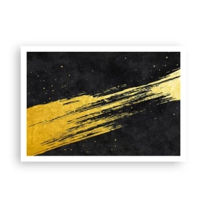 Poster - Sfondo nero con pennellate dorate dinamiche - 100x70cm - Salto nell'iperspazio - Decorazione murale moderna per soggiorno e camera da letto ARTTOR