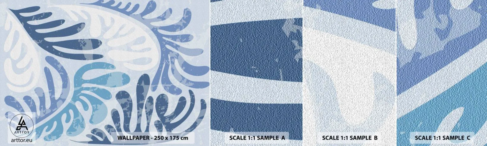 Campione di Fotomurale Adesivo Deluxe Sticker - Felci blu - Minimalismo, Pastello, Boho - 100x30 cm