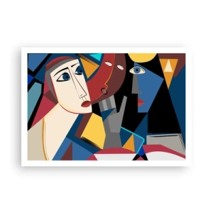 Poster - Volti cubisti dai colori intensi - 100x70cm - Dialogo di cubisti - Decorazione murale moderna per soggiorno e camera da letto ARTTOR