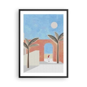 Poster in cornice nera - Paesaggio minimalista con palme e un arco - 50x70cm - Giornata araba - Decorazione murale moderna per soggiorno e camera da letto ARTTOR
