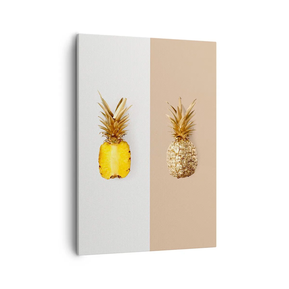 Quadro su tela - Stampe su Tela - Metà di un ananas fresco e dorato su uno sfondo contrastante - 50x70cm - Ananas per due - Decorazione murale moderna per soggiorno e camera da letto ARTTOR