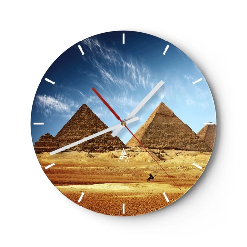 Orologio da parete - Orologio in Vetro - Le piramidi di Giza contro il cielo blu - 30x30cm - 40 secoli ci guardano - Decorazione murale moderna per soggiorno, cucina e camera da letto ARTTOR