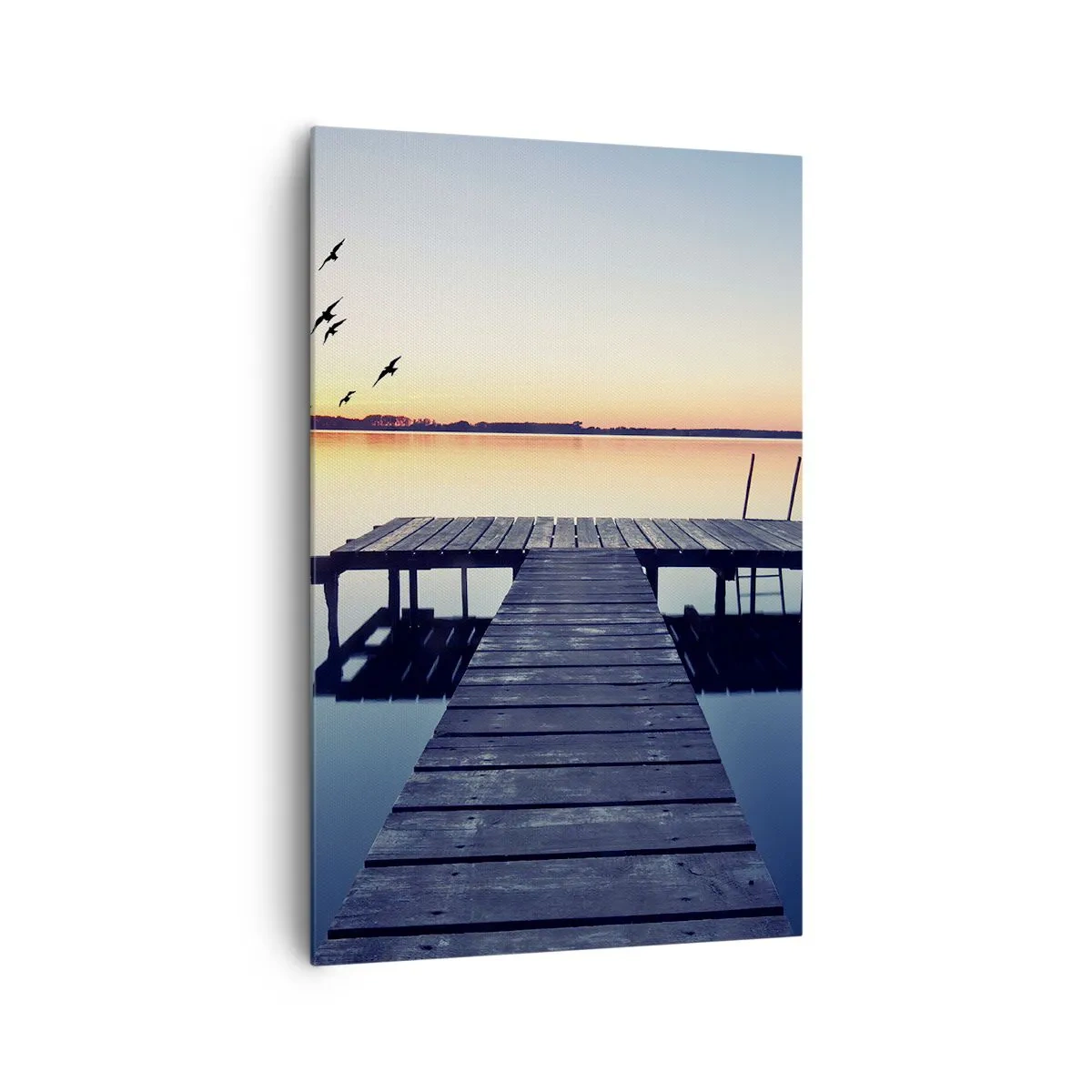 Quadro su tela - Stampe su Tela - Molo di legno su un lago all'alba con uccelli - 80x120cm - È stata una buona giornata - Decorazione murale moderna per soggiorno e camera da letto ARTTOR