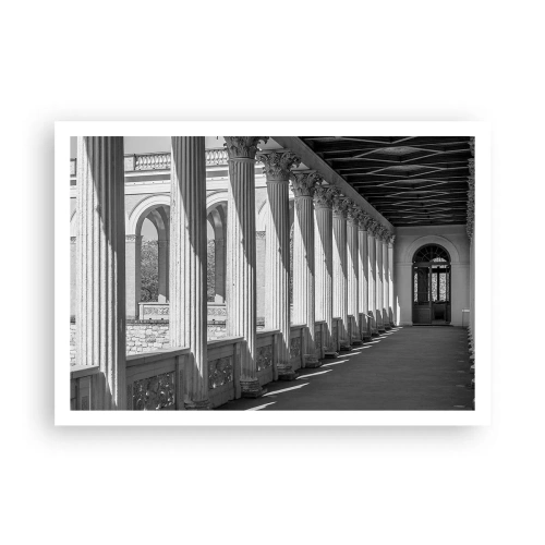 Poster - Colonnato in stile classico in bianco e nero - 100x70cm - Portico soleggiato - Decorazione murale moderna per soggiorno e camera da letto ARTTOR
