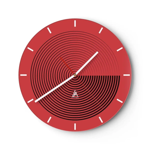 Orologio da parete - Orologio in Vetro - Sfondo rosso con cerchi concentrici neri e contrasto - 30x30cm - Movimento circolare - Decorazione murale moderna per soggiorno, cucina e camera da letto ARTTOR