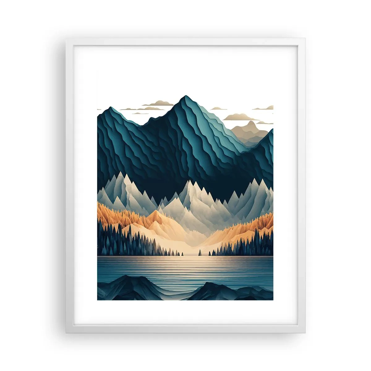 Poster in cornice bianca - Perfetto paesaggio montano - 40x50 cm