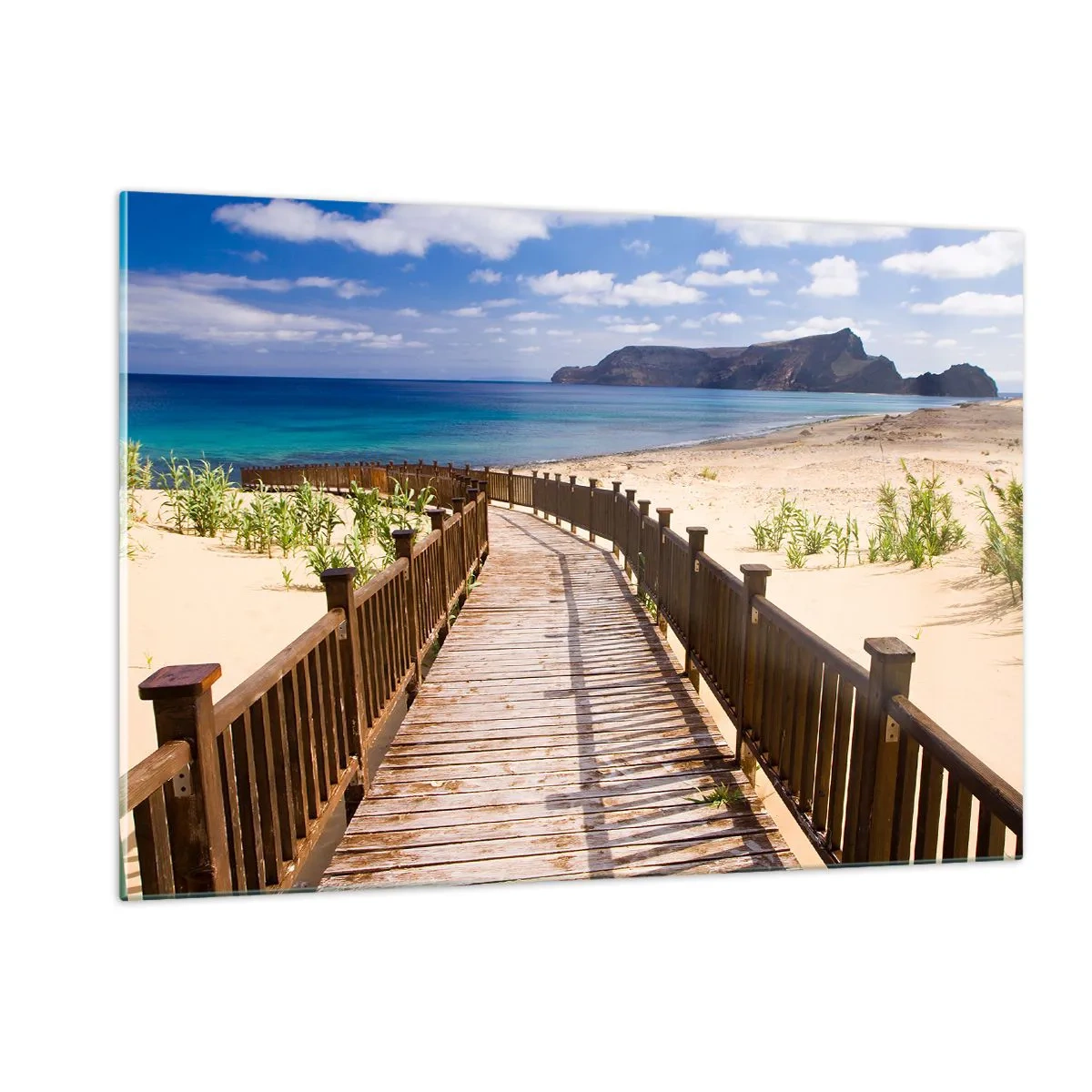Quadro su vetro - Sentiero in legno sulla spiaggia che conduce al mare - 120x80cm - Portami alle isole fortunate - Decorazione murale moderna per soggiorno e camera da letto ARTTOR