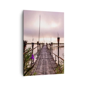 Quadro su tela - Stampe su Tela - Ponte di bambù sull'acqua all'alba - 70x100cm - Pace e silenzio dell'Asia - Decorazione murale moderna per soggiorno e camera da letto ARTTOR