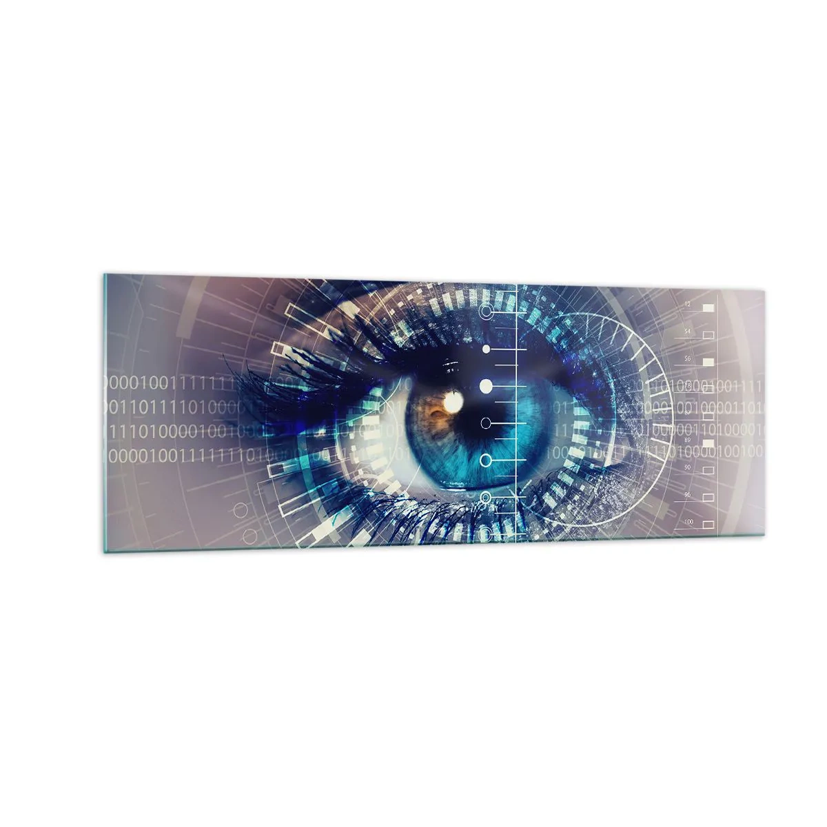 Quadro su vetro - Un occhio tecnologico con un'interfaccia futuristica - 140x50cm - Credi di conoscermi - Decorazione murale moderna per soggiorno e camera da letto ARTTOR