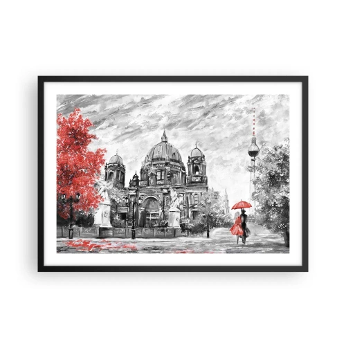 Poster in cornice nera - Scena in bianco e nero con Berlino, un ombrello rosso e un albero - 70x50cm - Incontro a Berlino - Decorazione murale moderna per soggiorno e camera da letto ARTTOR
