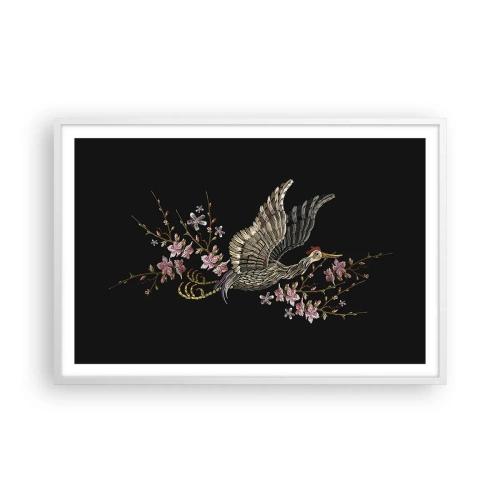 Poster in cornice bianca - Uccello esotico ricamato - 91x61 cm