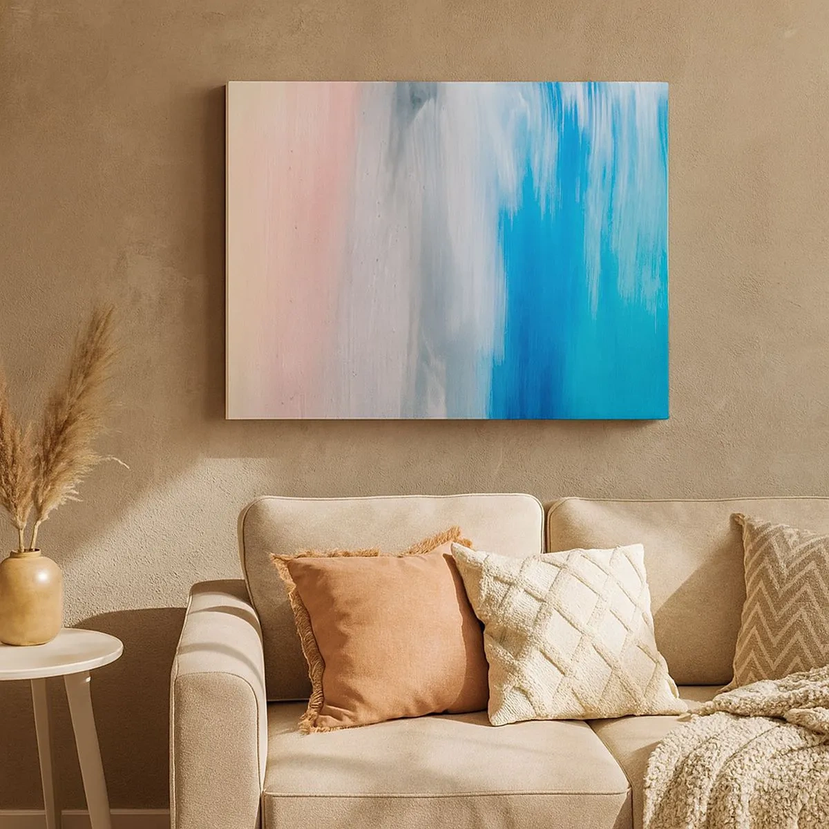 Quadro su tela - Stampe su Tela - Pennellate astratte nei toni del blu e del rosa - 70x50cm - Gli elementi: l'aria - Decorazione murale moderna per soggiorno e camera da letto ARTTOR