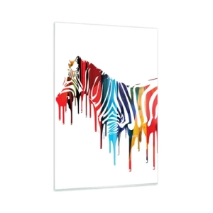 Quadro su vetro - Zebra astratta in colori vivaci con effetto vernice - 80x120cm - Non solo bianco e nero - Decorazione murale moderna per soggiorno e camera da letto ARTTOR