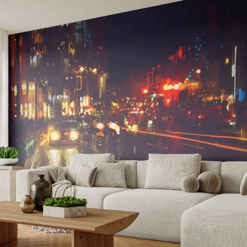 Fotomurali Premium Sand - Immersa nelle luci della notte - Città, Architettura, Vita notturna - 250x175 cm